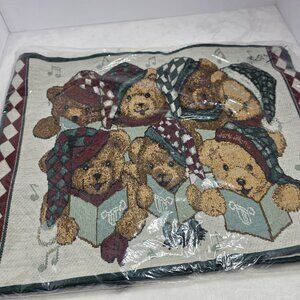 Set of 4 American Greetings Placemat 1998 Teddy Bear Carolers Christmas Table